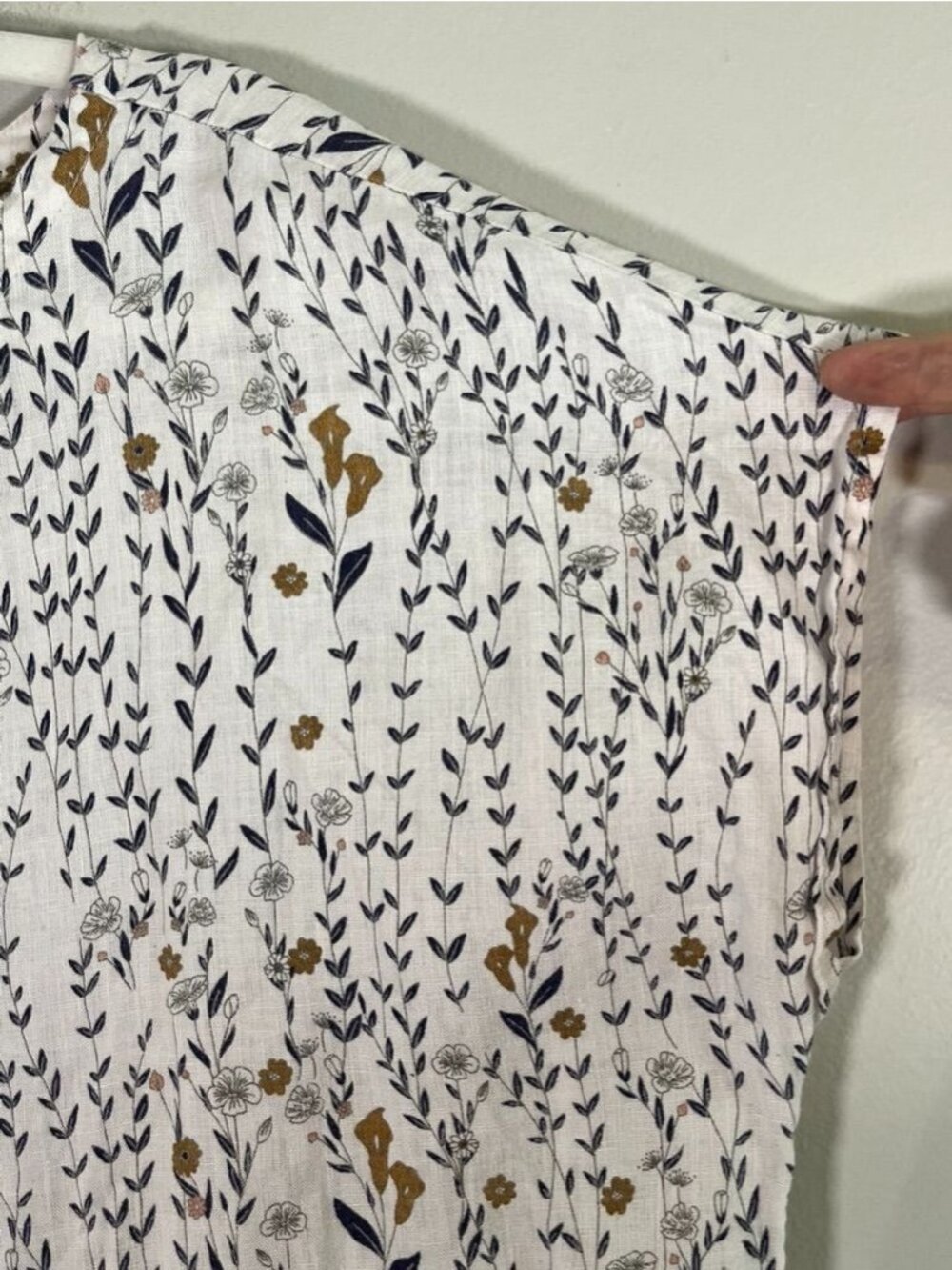 Colorful Floral Linen Top M Boho Indie Folk Hippie Earthy Granola Chic Artsy - Picture 8 of 9